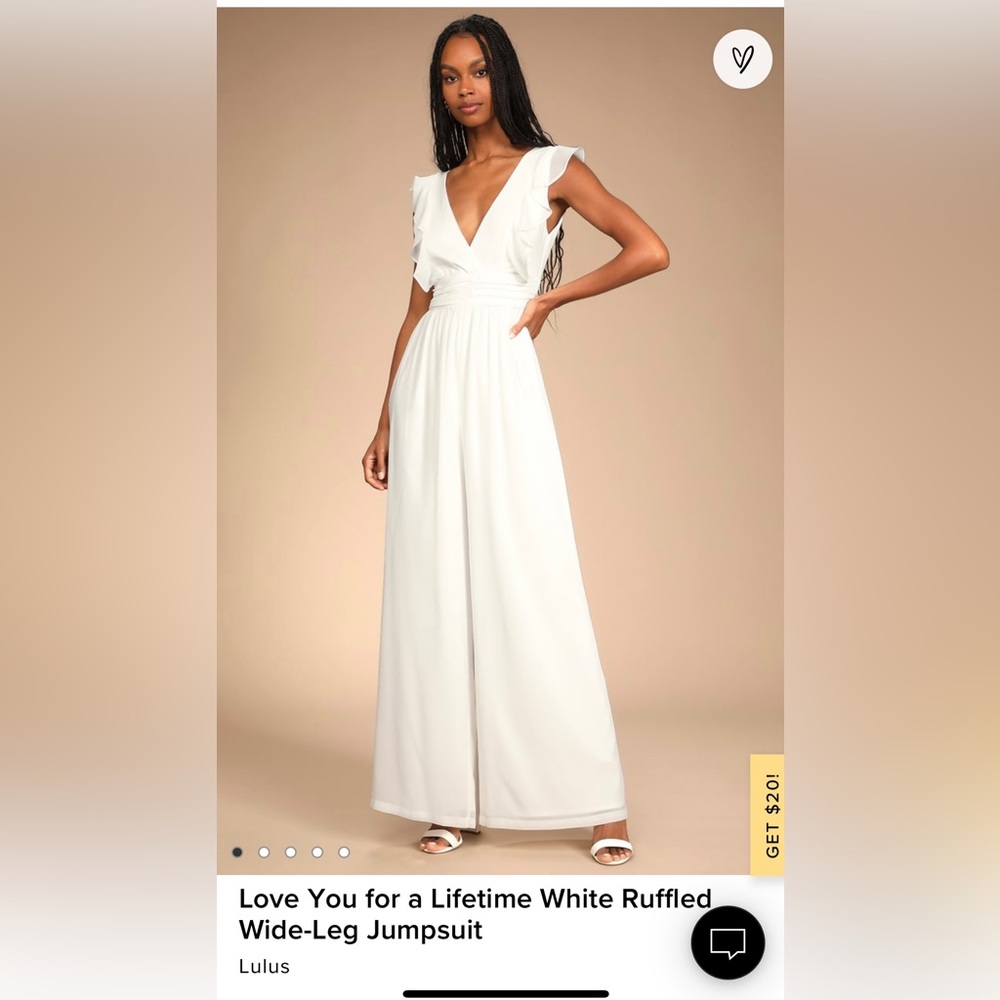 Lulus White Ruffles Wide-Legged Jumpsuit in Medium.